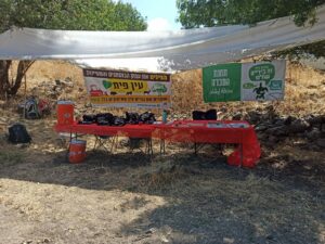 עמדת חלוקת חומרים בהפנינג להצלת עין פית