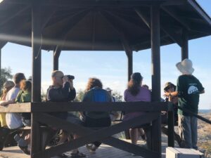 מטיילים מקשיבים להסבר בטיול צפרות במעגן מיכאל