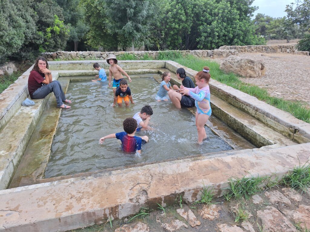 פעילות במים בבריכה בטבע בקייטנת חוף כרמל 