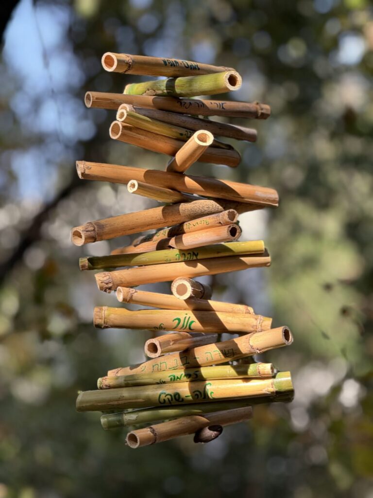 מובייל קנים תלוי בטבע לאחר הכנתו בסדנת מלאכות קדומות 