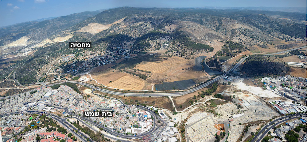 צילום אוויר של המרחבים הפתוחים שבהם מתוכננת הבנייה ממזרח לבית שמש
