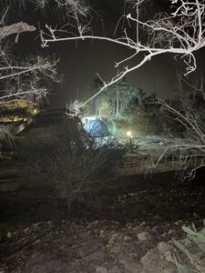 צילום מרחוק של הפלנטריום הקטן והמתקדם שלנו בין הצמחיה בפסטיבל ים המלח 2030 בעין גדי